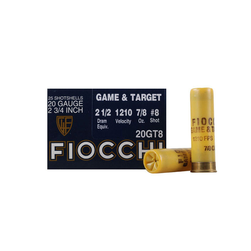 Fiocchi FIOCCHI Dove & Quail 20 Gauge 2.75in #8 Ammo, 25 Round Box (20GT8)