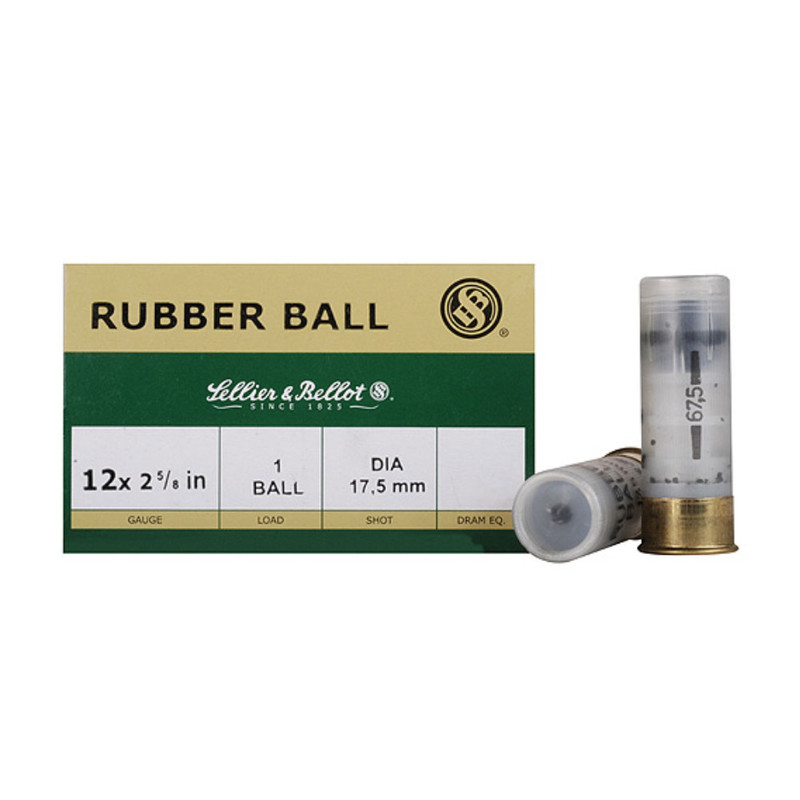 Sellier & Bellot SELLIER & BELLOT Rubber Ball 12 Gauge 2.75in Less Lethal Ammo, 25 Round Box (SB12RBA )
