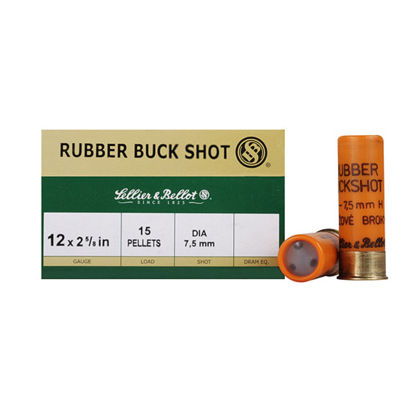 Sellier & Bellot SELLIER & BELLOT Rubber Buckshot 12 Gauge 2.63in Less Lethal Ammo, 25 Round Box (SB12RSA)