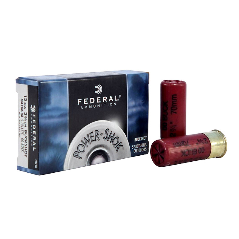 Federal FEDERAL Power-Shok 12 Gauge 2.75in 00 Buckshot Ammo, 5 Round Box (F12700)