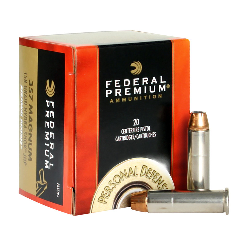 Federal FEDERAL Premium Personal Defense 357 Mag 158 Grain Hydra-Shok JHP Ammo, 20 Round Box (P357HS1)