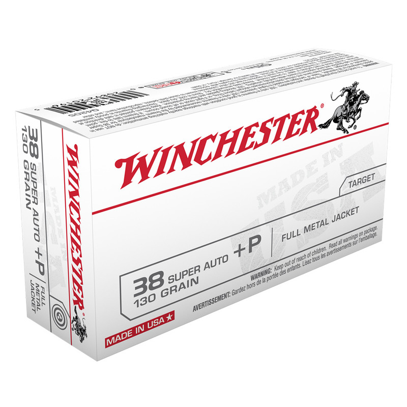 Winchester Ammo WINCHESTER USA 38 Super Auto +P 130Gr Full Metal Jacket 50/500 Handgun Ammo (Q4205)
