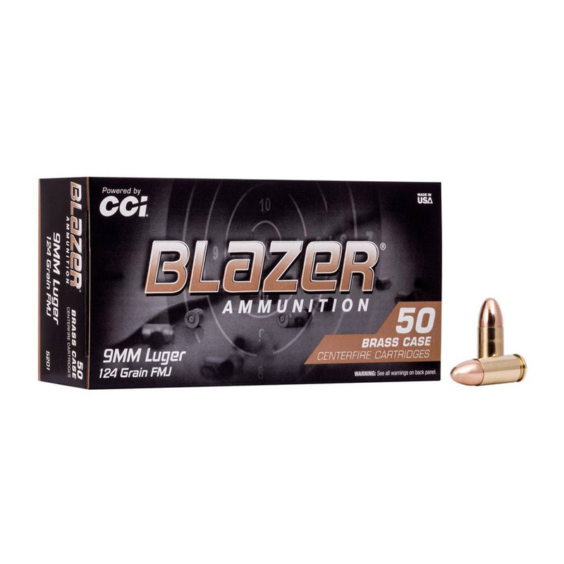 CCI CCI Blazer Brass 9mm 124Gr FMJ 50rd Box Ammo (5201)