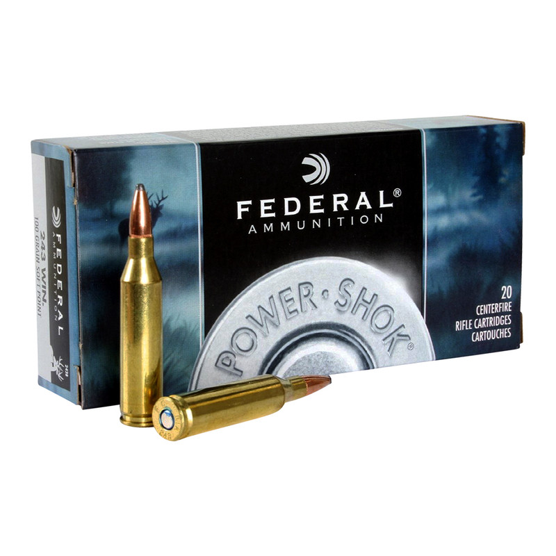 Federal FEDERAL Power-Shok 243 Win. 100 Grain Soft Point Ammo, 20 Round Box (243B)