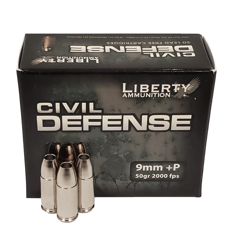 Liberty Ammunition LIBERTY AMMUNITION Civil Defense 9mm Luger +P 50Gr Hollow Point 20/Bx Handgun Ammo (LACD09014)