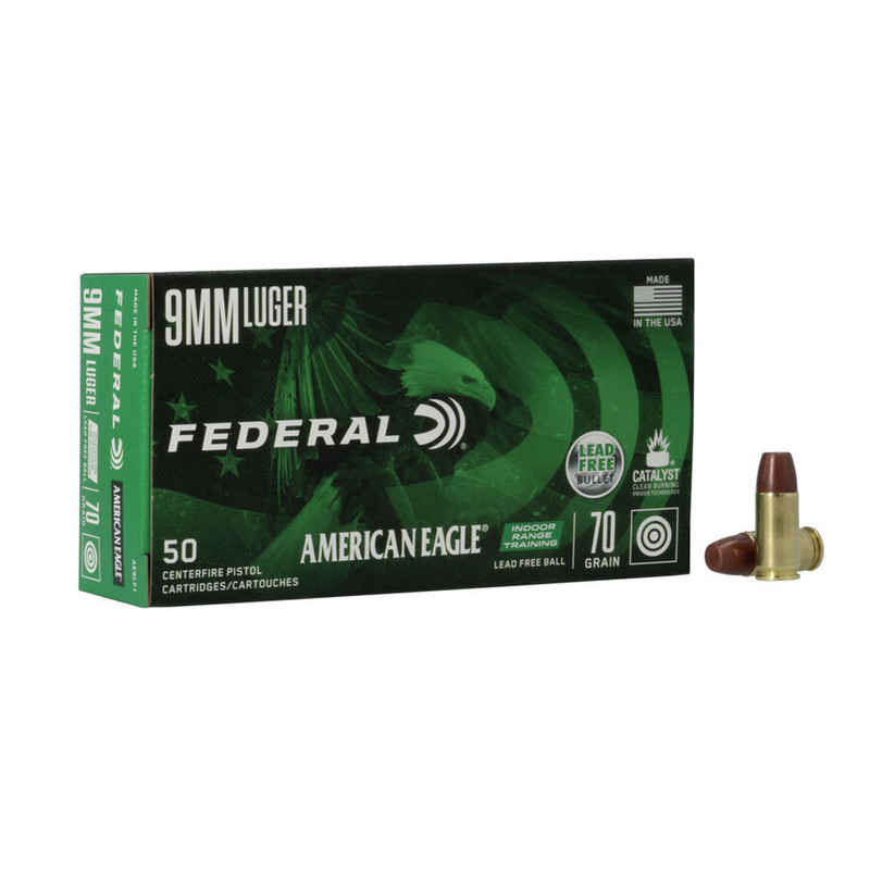 Federal FEDERAL American Eagle Indoor Range Training 9mm 70Gr Lead Free 50rd Box Ammo (AE9LF1)