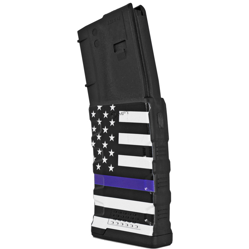 Mission First Tactical Mission First Tactical Magazine, 223 Remington, 556NATO, Fits AR-15, 30 Rounds, Blue Line American Flag EXDPM556D-AMB1