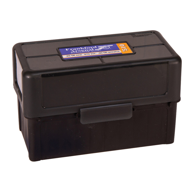 Frankford Arsenal Frankford Arsenal Hinge-Top Ammo Box, 510, 50 Rounds, Fits 270 Winchester, 30-06 Springfeild and .410 Guage 3" Shells, Smoke Gray, Plastic 1083790