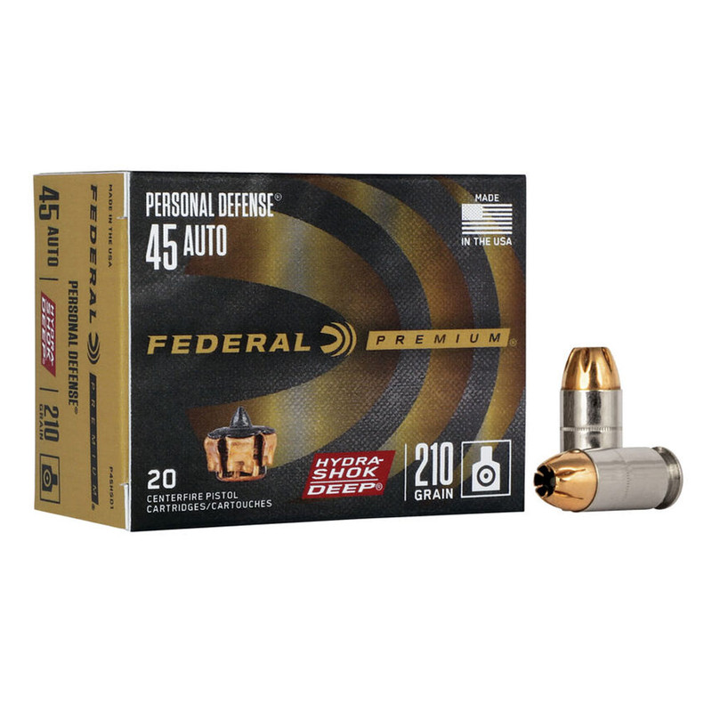 Federal FEDERAL Personal Defense Hydra-Shok Deep .45 Auto 210 Gr JHP 20rd Box Handgun Ammo (P45HSD1)
