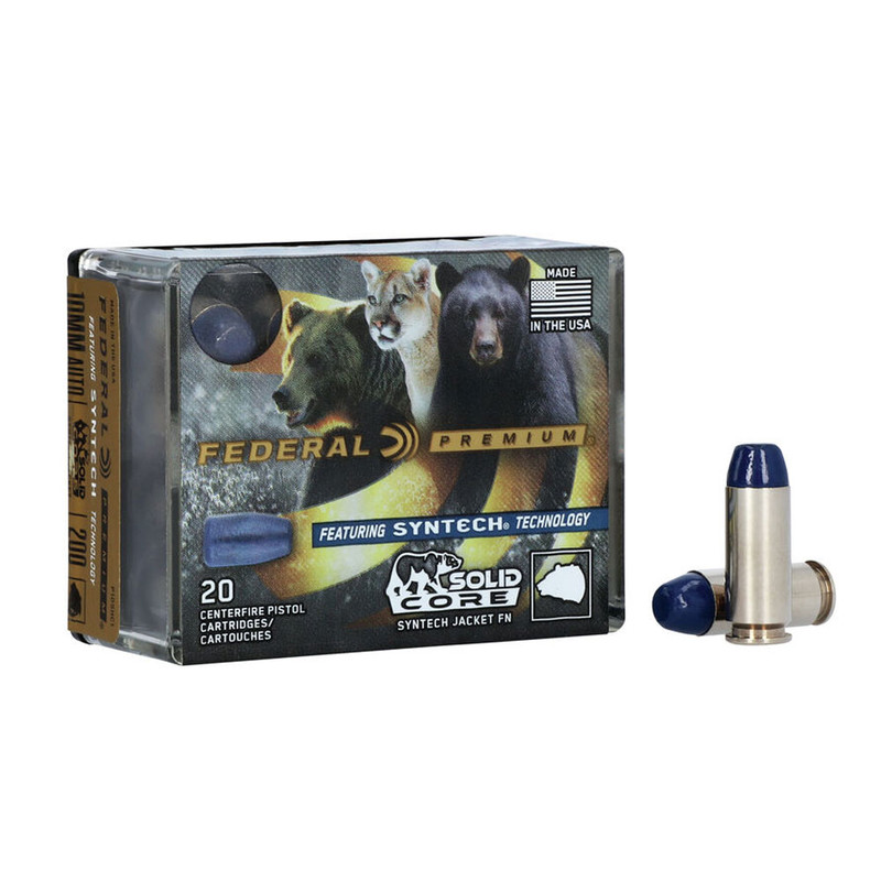 Federal FEDERAL Premium Solid Core 10mm 200Gr Synthetic Lead Flat Nose 20rd Box Ammo (P10SHC1)