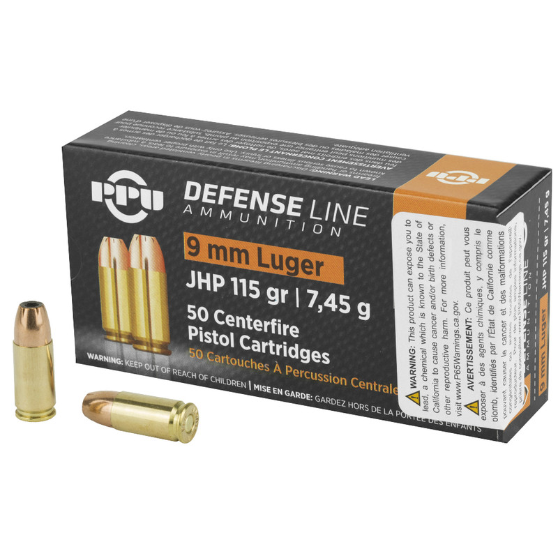 PPU (Prvi Partizan) Prvi Partizan Handgun Defense, 9MM, 115Grain, Jacketed Hollow Point, 50 Round Box PPD91