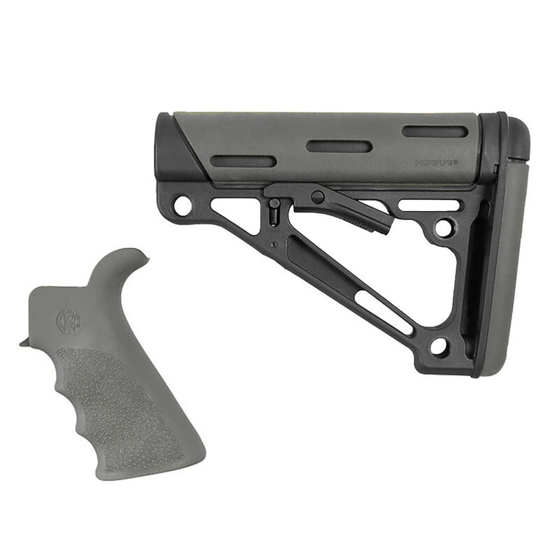 HOGUE AR-15/M-16 OverMolded Slate Grey Beavertail Grip and Mil-Spec Compatible Collapsible Buttstock Kit (15556)