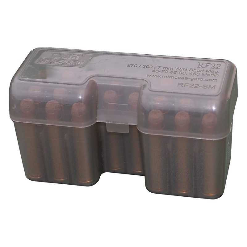 MTM Flip-Top 338 WSM 45-70 450 Marlin 22 Round Clear Smoke Ammo Box (RF22-SM-41)