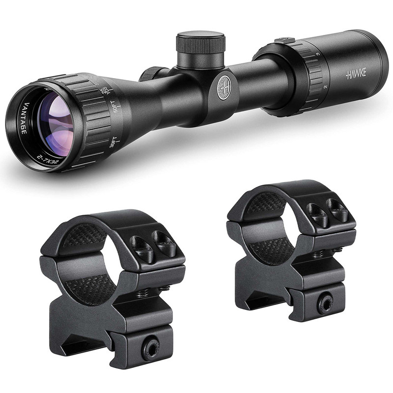 Hawke HAWKE Vantage 2-7x32 1in Mil Dot Reticle Riflescope With Matchmount 1in 2PC Double Screw Mounts