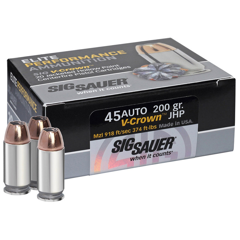 SIG SAUER Elite V-Comp 45 ACP 200 Grain JHP Ammo, 20 Round Box (E45AP1-20)