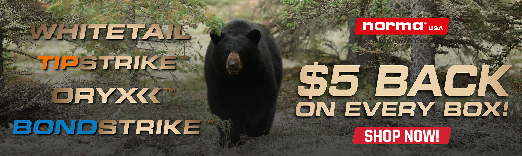 Get $5 Back on Every Box of Select Norma Ammunition  from August 1 through November 30, 2026, and earn $5 back per box.