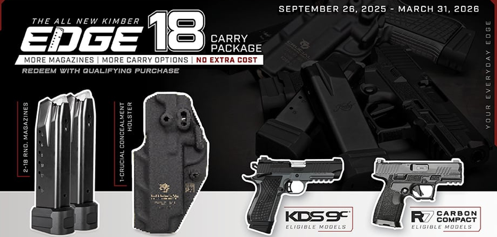 Upgrade your carry with the EDGE 18 Carry Package when you purchase a new eligible Kimber KDS9c or R7 Carbon Compact handgun.
