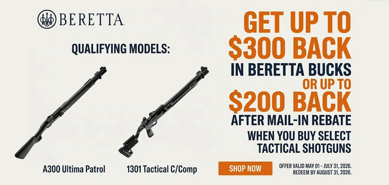 Unlock up to $300 Back on Select Beretta Shotguns!