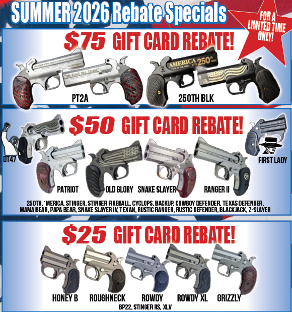 Get a $25, $50, or $75 Gift Card with Your New Bond Arms Firearm!