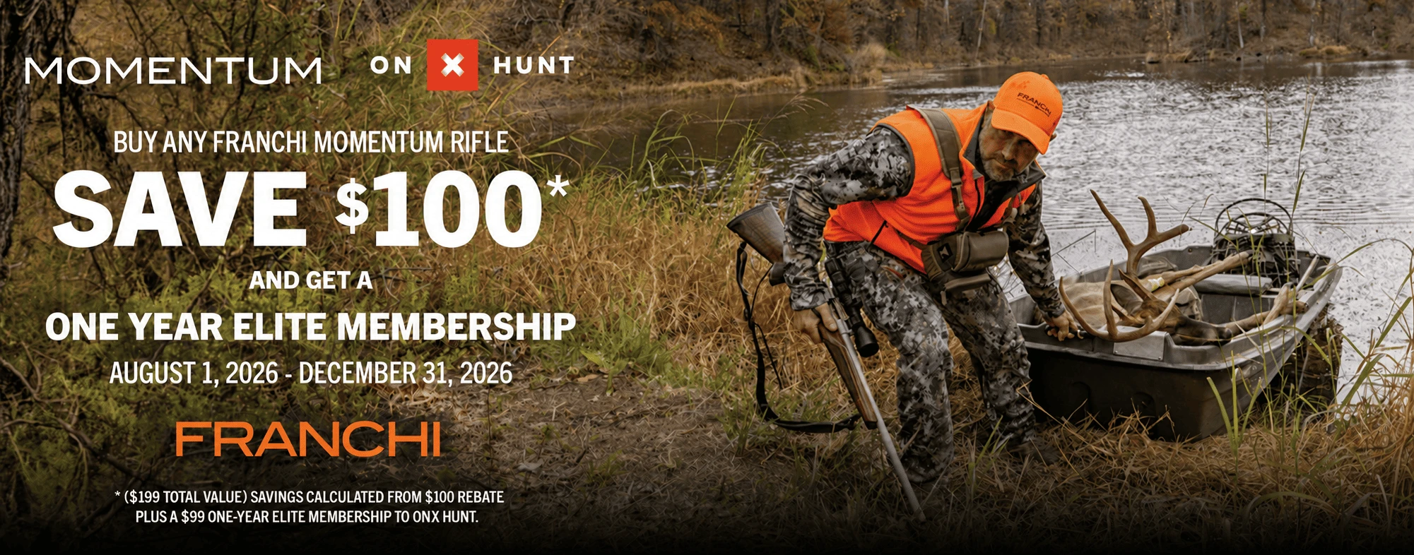 Claim Your $100 Rebate on Any Franchi Momentum Rifle between August 1 and December 31, 2026