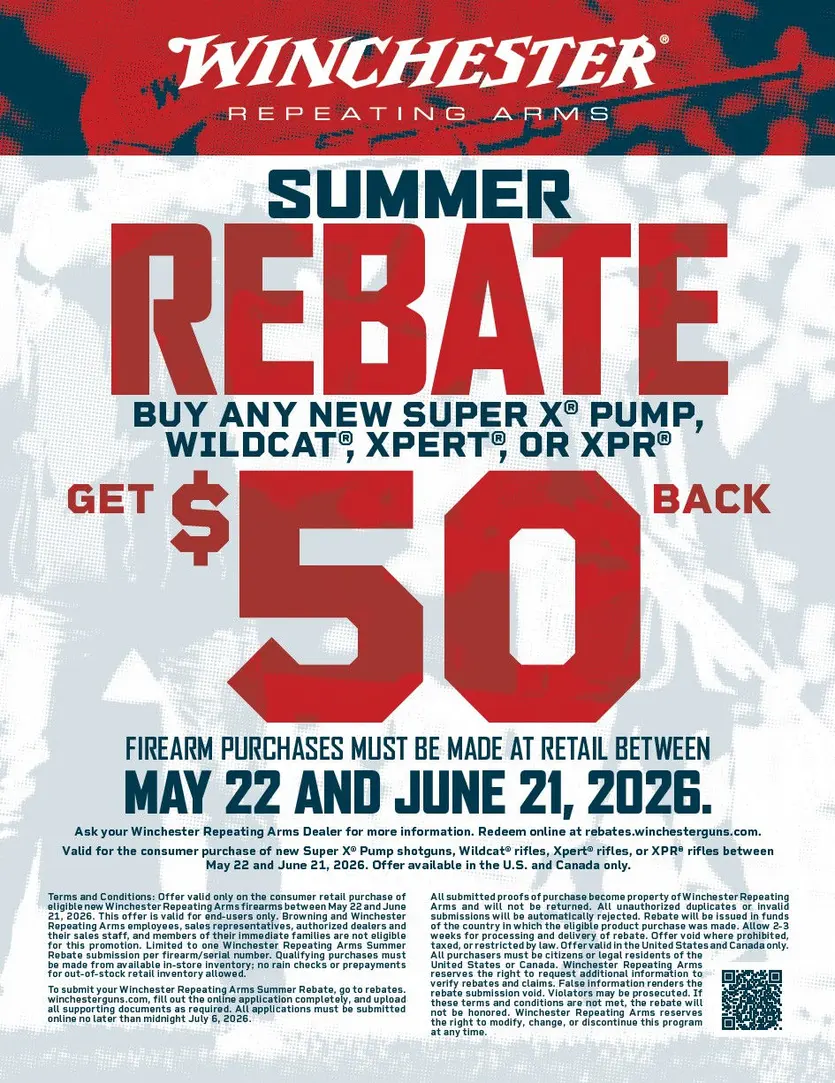 Claim a $50 rebate on select Winchester rifles and shotguns!