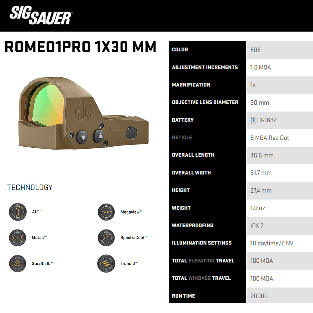 SIG SAUER Romeo1pro 6 MOA FDE Red Dot Sight SOR1P103