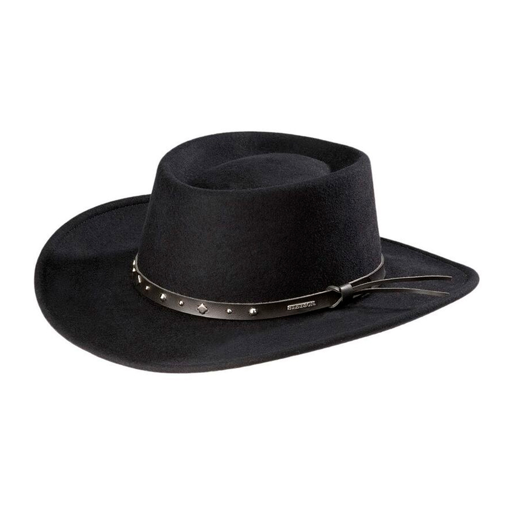 Stetson Black Hawk Western Cowgirl Hat Wool Crushable Studded Leather Medium Black Hawk Crushable Wool Felt Gambler Cowboy Hat – Village  main image 4