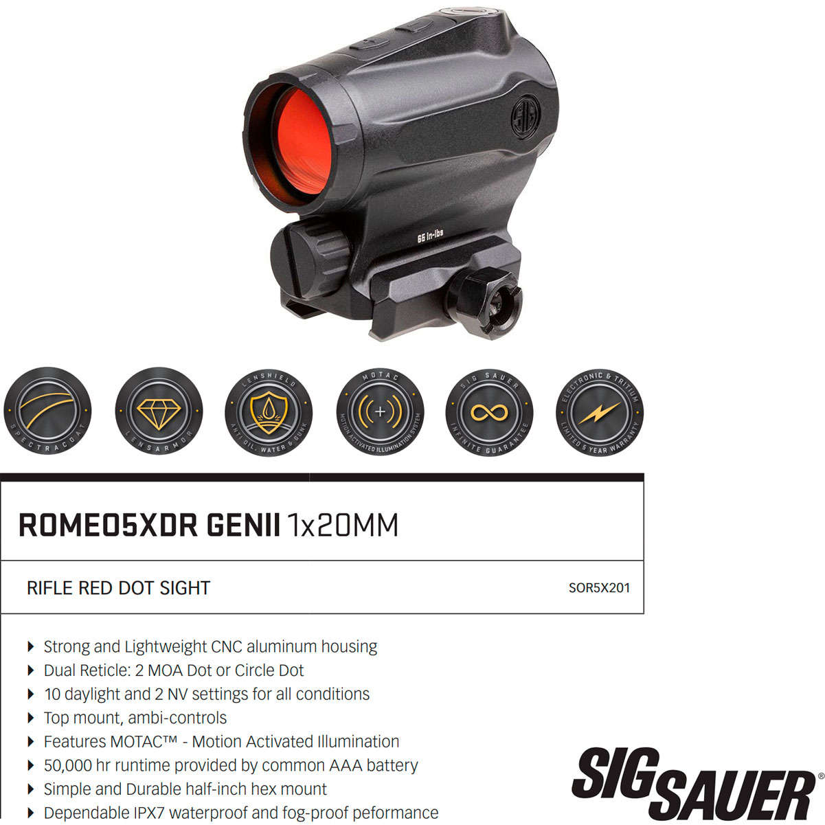 SIG SAUER Romeo 5 XDR Gen II Red Dot Sight SOR5X201