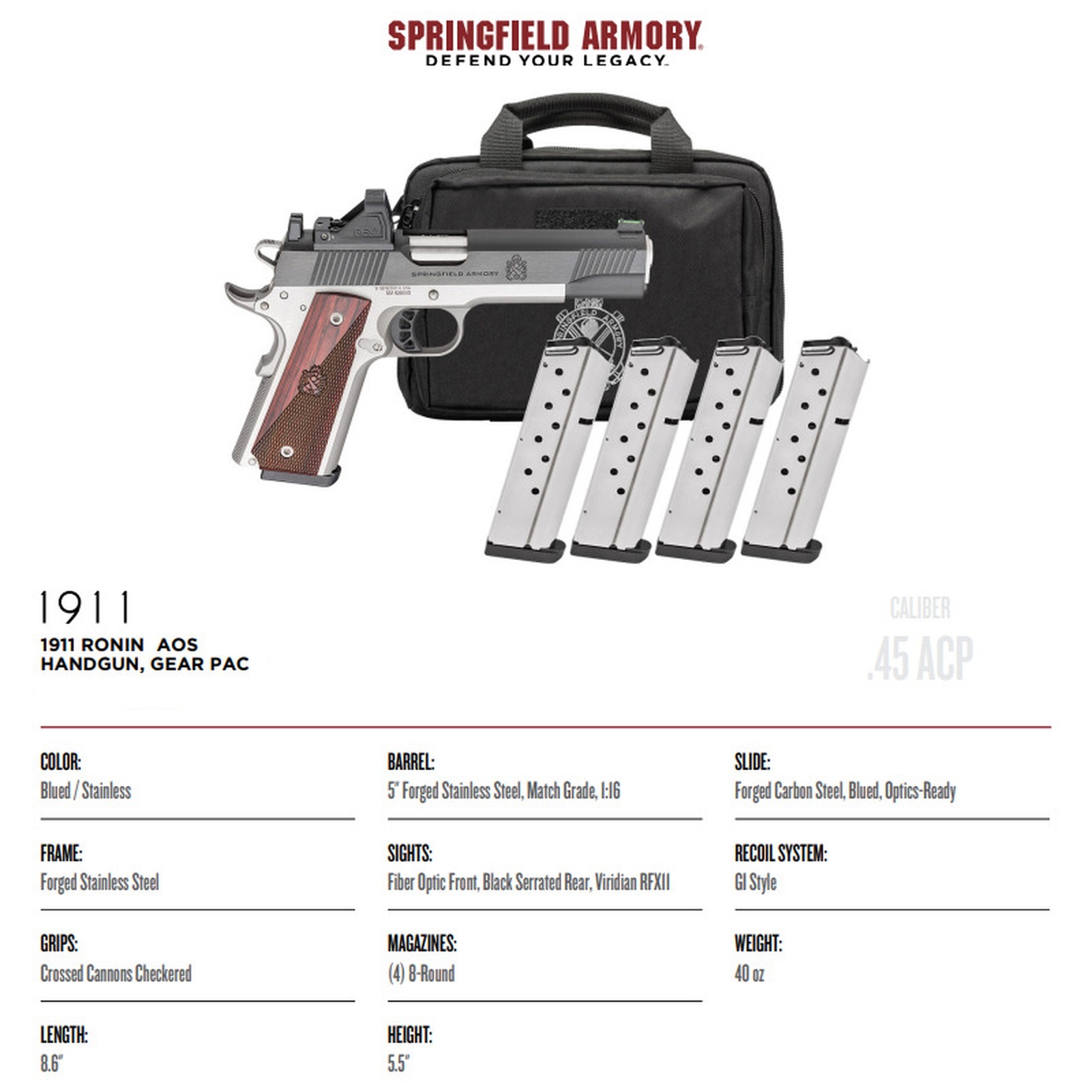 SPRINGFIELD ARMORY 1911 Ronin Pistol PX9120LAOS-PAC
