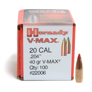HORNADY VMax 20 Cal 204 40Gr 100 Per Box Bullets 22006