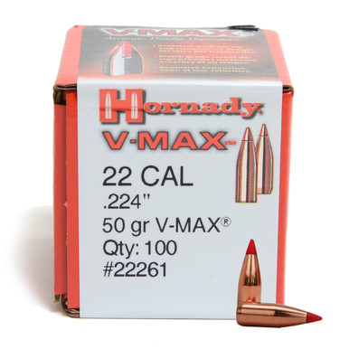 HORNADY VMax 22 Cal 224 50Gr 100 Per Box Bullets 22261