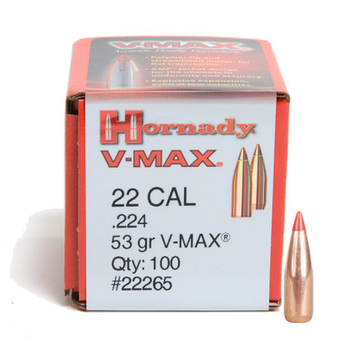 HORNADY VMax 22 Cal 224 53Gr 100 Per Box Bullets 22265