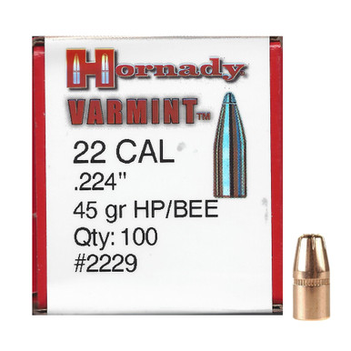 HORNADY Varmint 22 Cal 224 HP BEE 45Gr 100 Per Box Bullets 2229