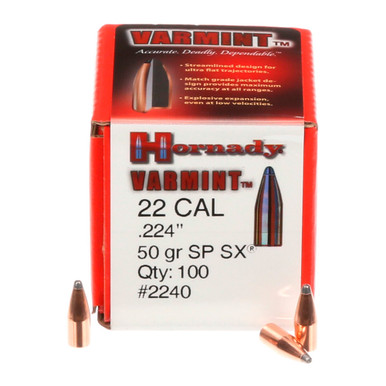 HORNADY Varmint 22 Cal 224 SP SX 50Gr 100 Per Box Bullets 2240