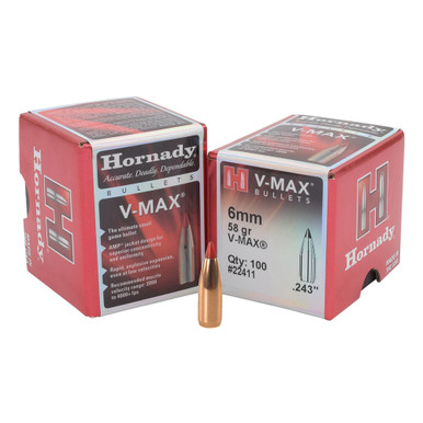 HORNADY VMax 243 Winchester 58Gr 100 Per Box Bullets 22411