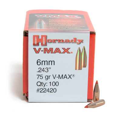 HORNADY VMax 6mm 243 75Gr 100 Per Box Bullets 22420