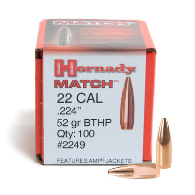 HORNADY Match 22 Cal 224 BTHP 52Gr 100 Per Box Bullets 2249