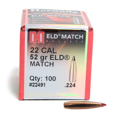 HORNADY ELD Match 22 Cal 224 52Gr 100 Per Box Bullets 22491