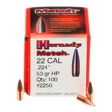 HORNADY Match 22 Cal 224 HP 53Gr 100 Per Box Bullets 2250