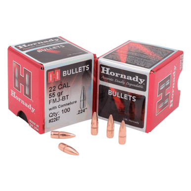 HORNADY 22 Cal .224 55Gr Full Metal Jacket Boattail With Cannelure 100Rd Box Bullets (2267)