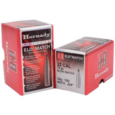 HORNADY 22 CAL .224 73Gr ELD Match Hollow Point 100Rd Box Bullets (22774)