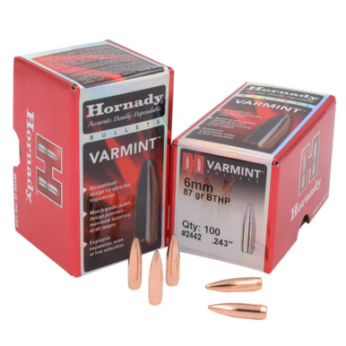 HORNADY Varmint 6mm 87gr BTHP 100Box Rifle Bullets 2442