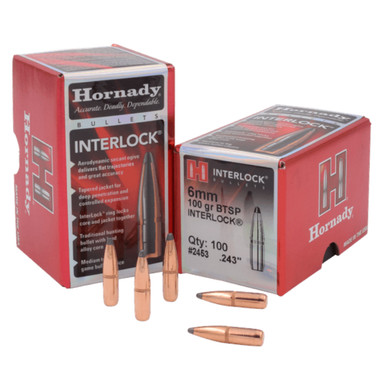 HORNADY InterLock 6mm 100gr BTSP 100Box Rifle Bullets 2453
