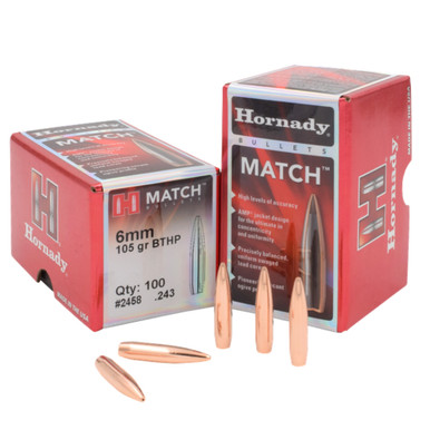HORNADY Match 6mm 105gr BTHP 100Box Rifle Bullets 2458