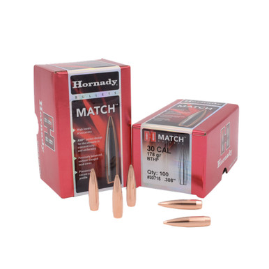 HORNADY Match 30 Cal 178Gr BTHP Rifle Bullets 30715