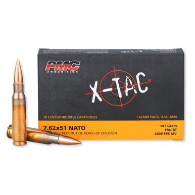 Shop PMC X-Tac 7.62 NATO 147 Grain FMJ BT Ammo 20 Round Box (7.62X). Buy best Rifle Ammo from gritrsports.com | Reviews and Shipping options available