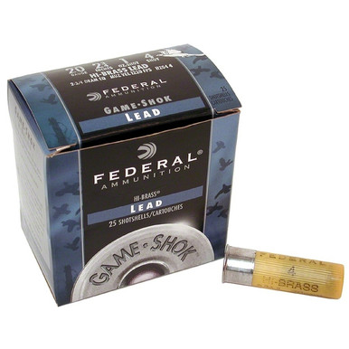 Shop FEDERAL Game-Shok Upland Hi-Brass 20 Gauge 3in #4 Lead Ammo, 25 Round Box (H2044). Buy best Shotgun Shells from gritrsports.com | Reviews and Shipping options available