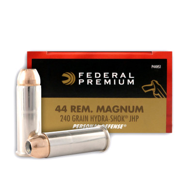 Shop FEDERAL Premium Personal Defense 44 Mag 240 Grain Hydra-Shok JHP Ammo, 20 Round Box (P44HS1). Buy best Handgun Ammo from gritrsports.com | Reviews and Shipping options available