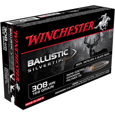 WINCHESTER Ballistic Silvertip 308 Win 168Gr Poly Tip 20rd Box Bullets SBST308A