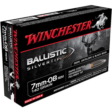 WINCHESTER Ballistic Silvertip 7mm08 Rem 140Gr Poly Tip 20rd Box Bullets SBST708